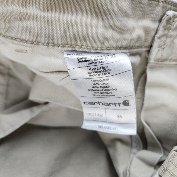 VTG CARHARTT Shorts Mens 38 Khaki Cargo Natural Distressed Y2K Thrashed Paint - Picture 9 of 10